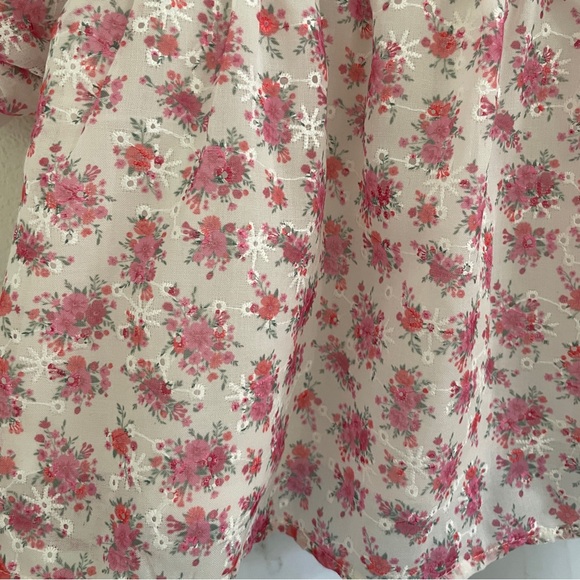 ALTAR’D STATE XL Balloon Sleeve Seersucker Floral Eyelet White Pink Blouse - Picture 3 of 7